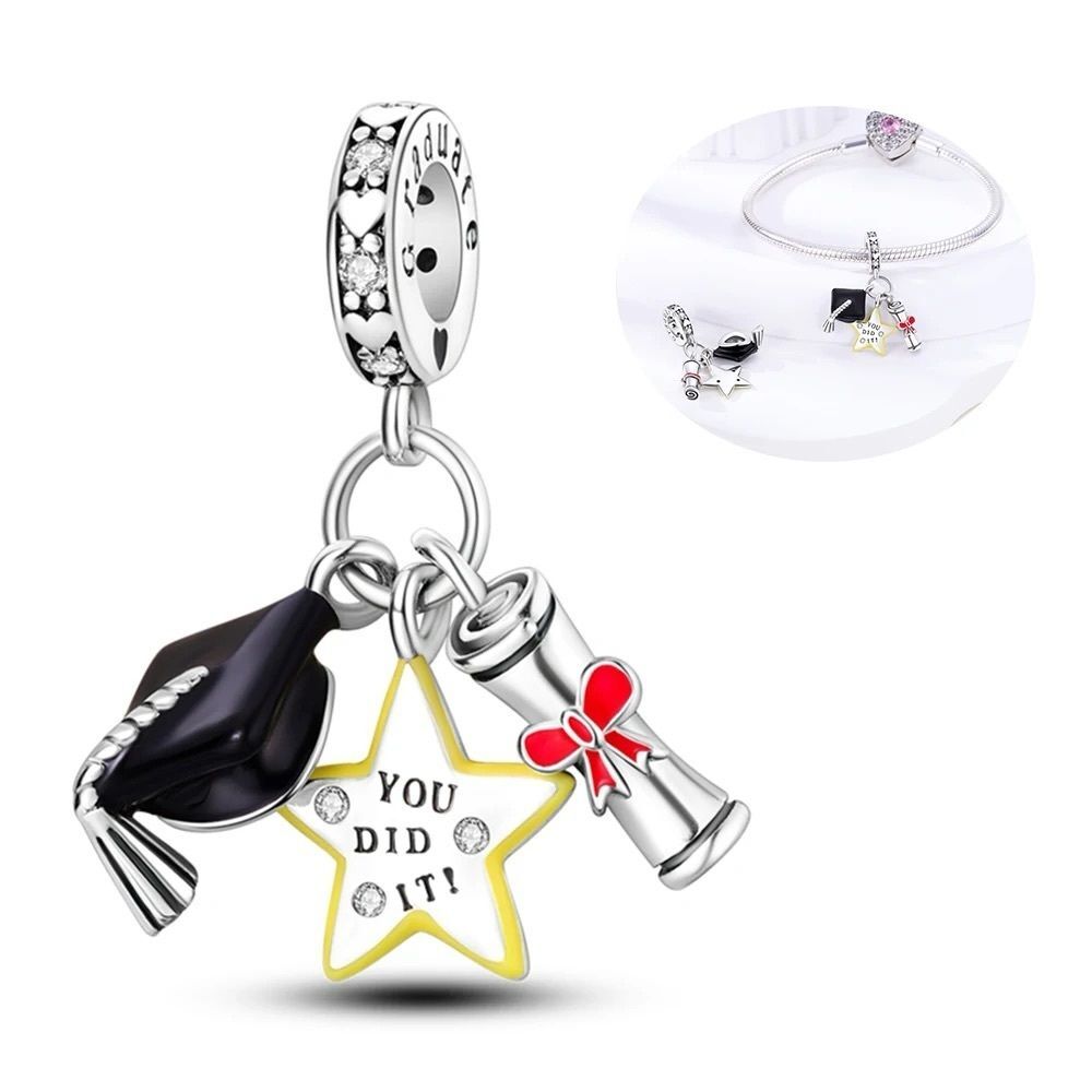 NWOT 'You Did It' Graduation Cap, Scroll & Star Pandora fit Silver Charm